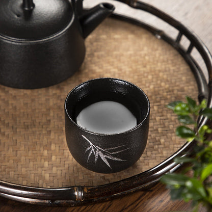 Zen meditation matte black pottery water cup