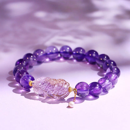 Handcrafted Natural Amethyst Pixiu Bracelet – Love & Prosperity | Zen Ara Grove