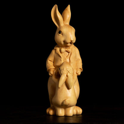 Boxwood Family Bunny Wood Sculpture – Symbol of Love & Blessing | Zen Ara Grove
