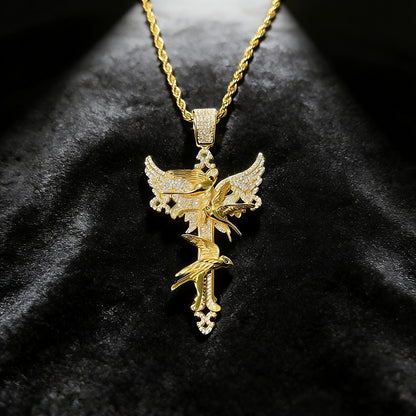 Full Diamond Peace Dove Cross Pendant Necklace – Symbol of Faith and Harmony | Zen Ara Grove