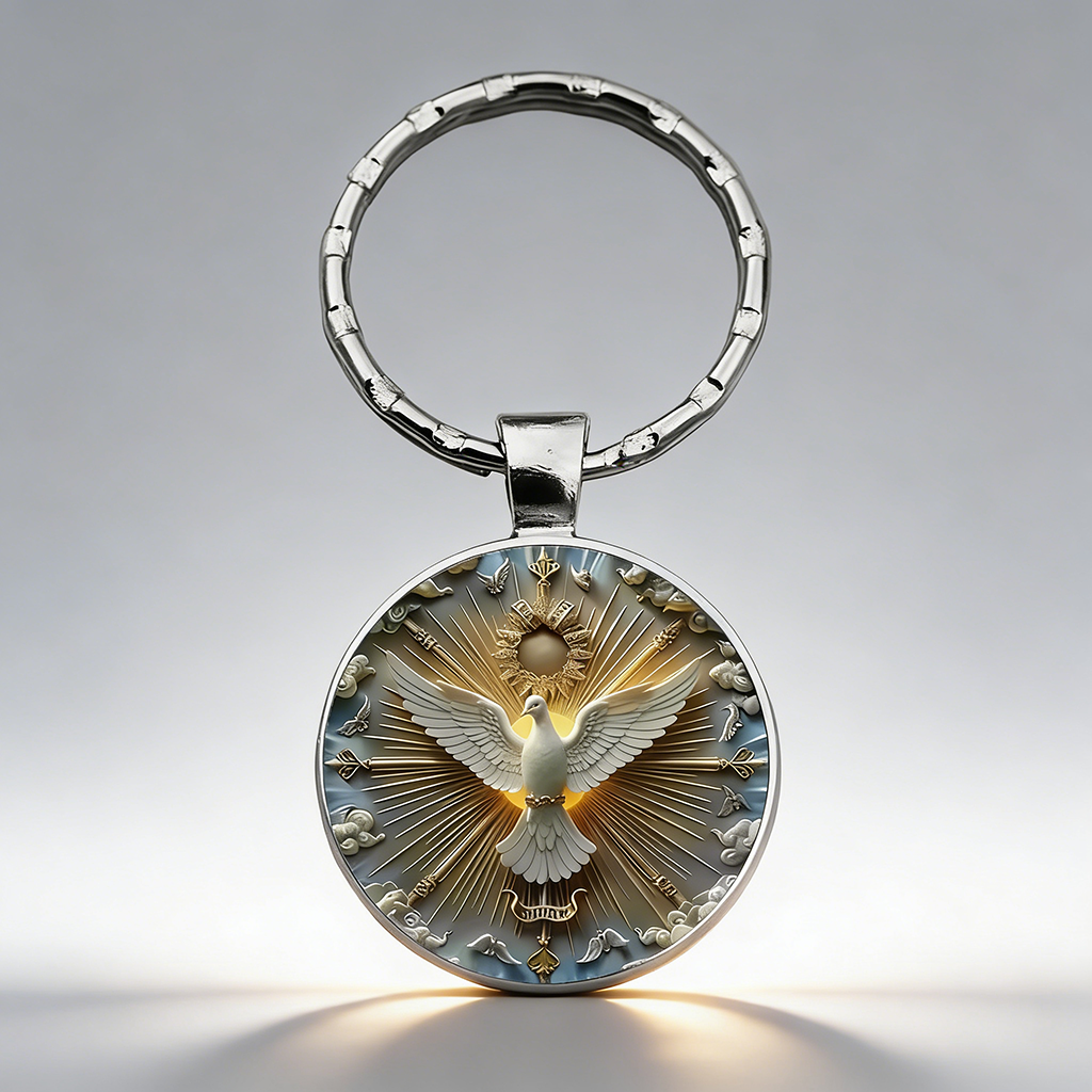 Golden Peace Dove Glass Pendant Keychain – Symbol of Freedom and Harmony | Zen Ara Grove