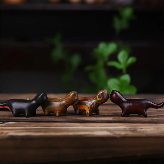 Green Sandalwood Small Leaf Red Sandalwood Ebony Wood Rainbow Wood Lucky Mini Walking Cat Positive Decoration | Zen Ara Grove