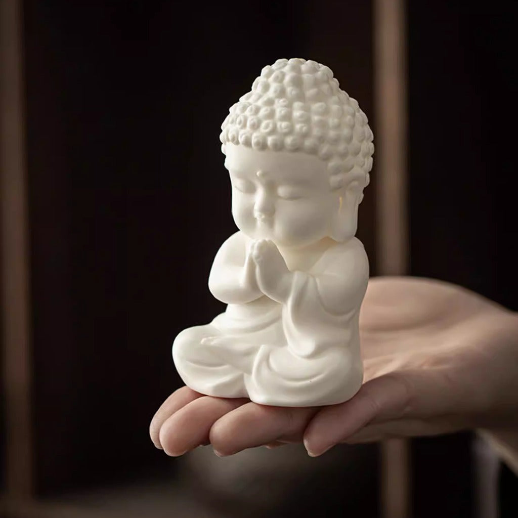 Handcrafted High-Fired White Ceramic Tathagata Figurine – Elegant Zen Serenity | Zen Ara Grove