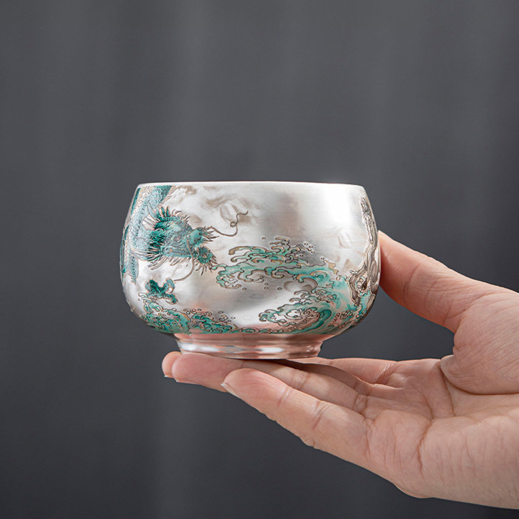 Handmade Silver Cup Gift Set – Sign of Prosperity & Harmony – Artistic Mountain Pattern | Zen Ara Grove
