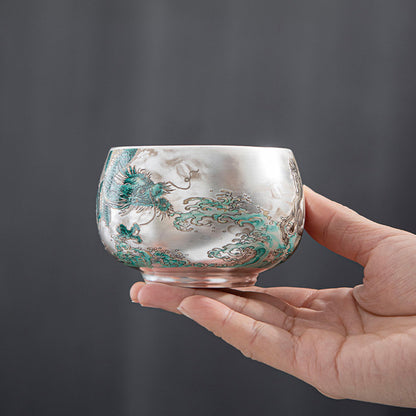 Handmade Silver Cup Gift Set – Sign of Prosperity & Harmony – Artistic Mountain Pattern | Zen Ara Grove