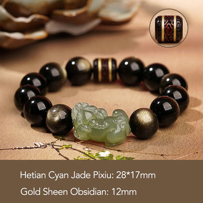 Golden Obsidian & Hetian Jade Pixiu Bracelet – Fortune & Protection | Zen Ara Grove
