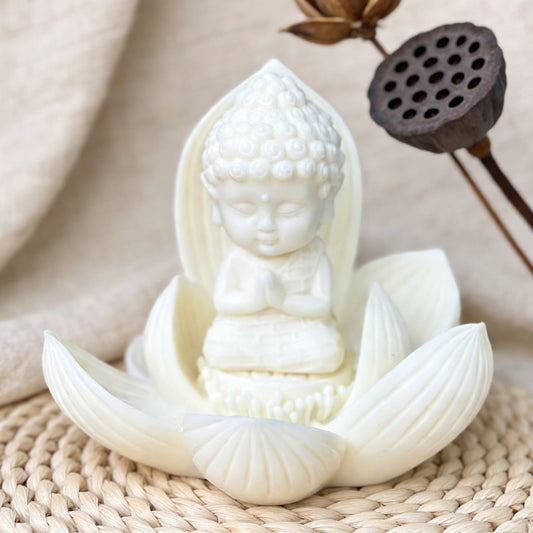 Nine-Petal Lotus Baby Buddha in Tagua Nut – Blessings in Every Bloom | Zen Ara Grove