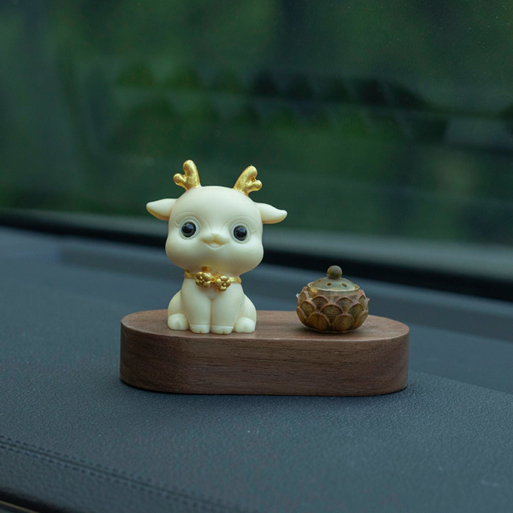 Natural Tagua Nut Deer Figurine with Walnut Lotus Base – Lively and Graceful | Zen Ara Grove