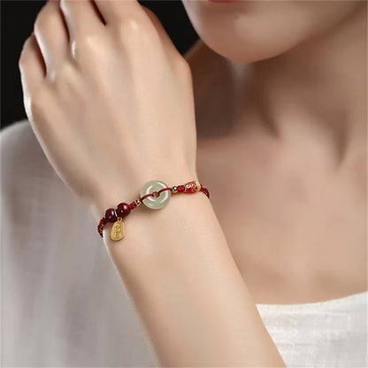 Natural Hetian Jade Peace Buckle Bracelet with Cinnabar and Koi Detail — Protection & Prosperity