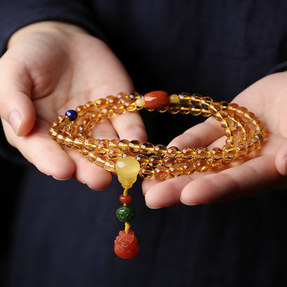108‑Bead Citrine Pixiu Bracelet — Meaning of Fortune Protection| Zen Ara Grove