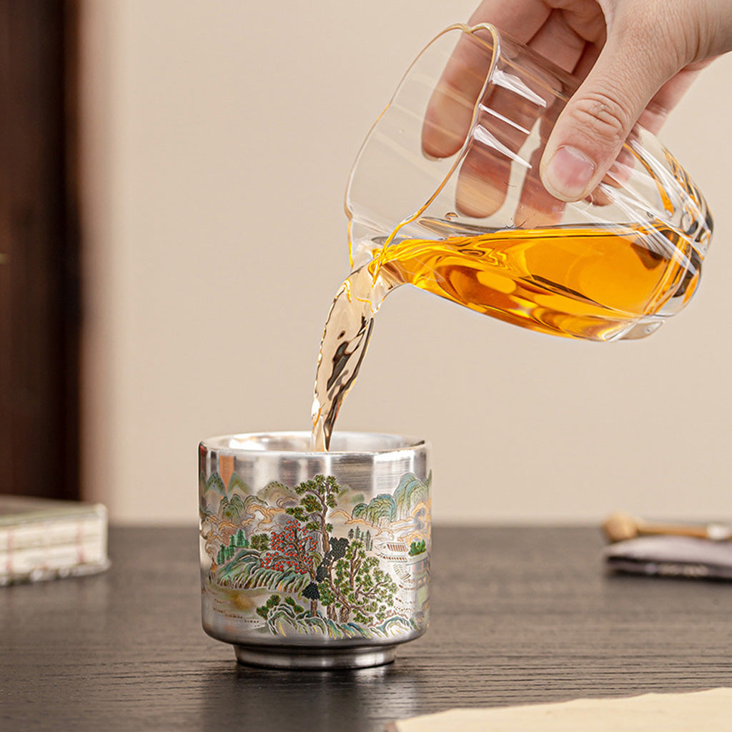 999 Silver Tea Cup – Emblem of Serenity & Blessing – Fine Hammered Finish | Zen Ara Grove