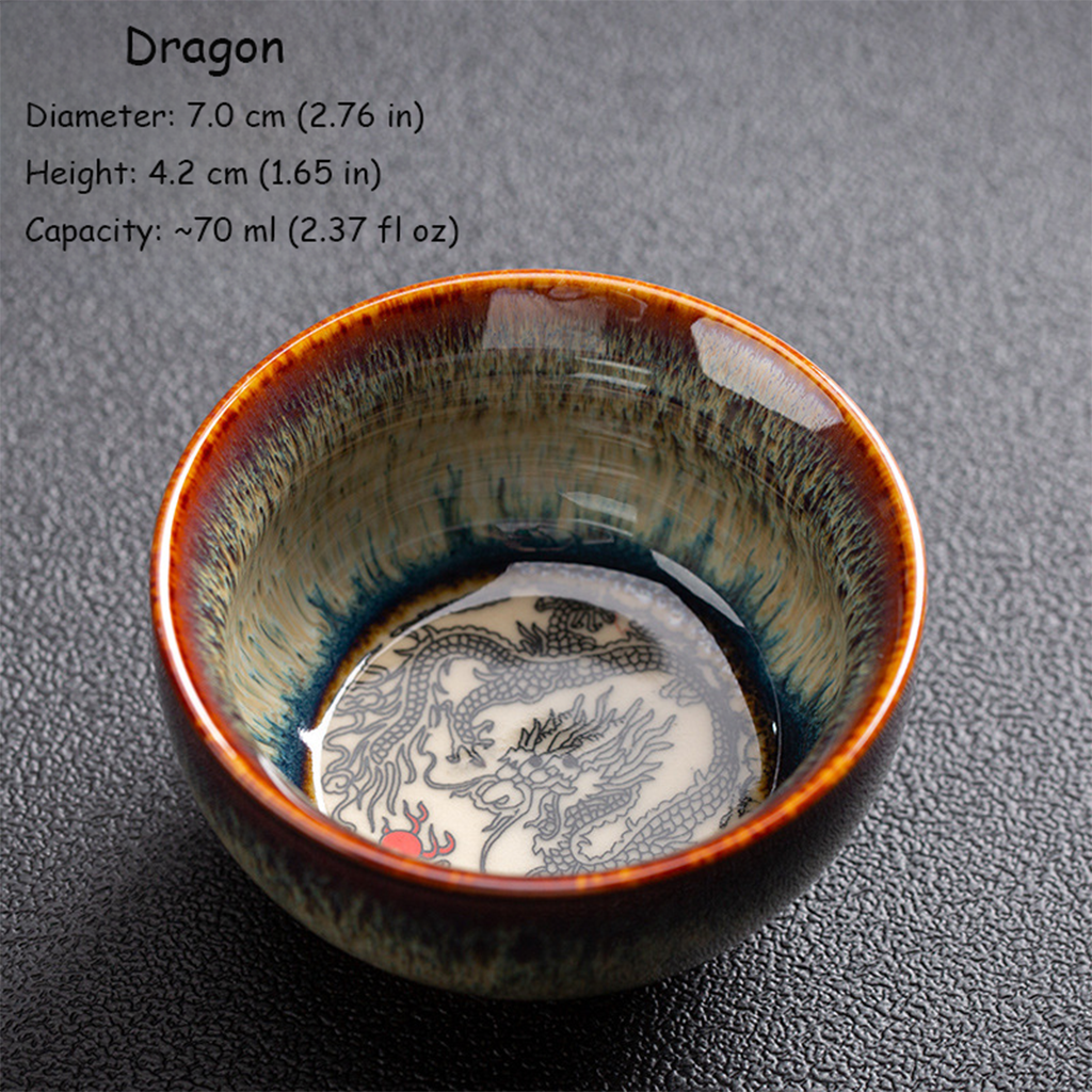 Handcrafted Kiln‑Change Ceramic Teacup with Zodiac Animal Motifs for Good Fortune | Zen Ara Grove