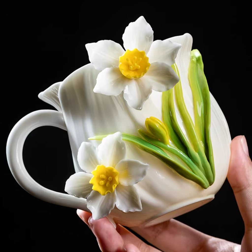 Handcrafted Ceramic Cup with Gourd Blossom – Living Art on Your Teacup | Zen Ara Grove