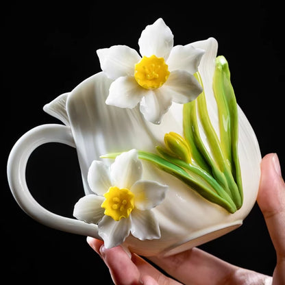 Handcrafted Ceramic Cup with Gourd Blossom – Living Art on Your Teacup | Zen Ara Grove