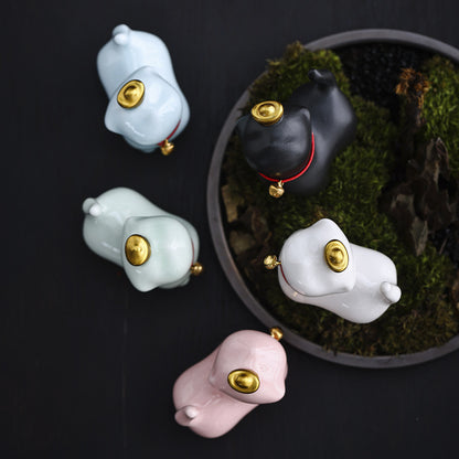 Mini Lucky Cat Ingot Tea Pet Ceramic Home Desk Figurine Decoration | Zen Ara Grove