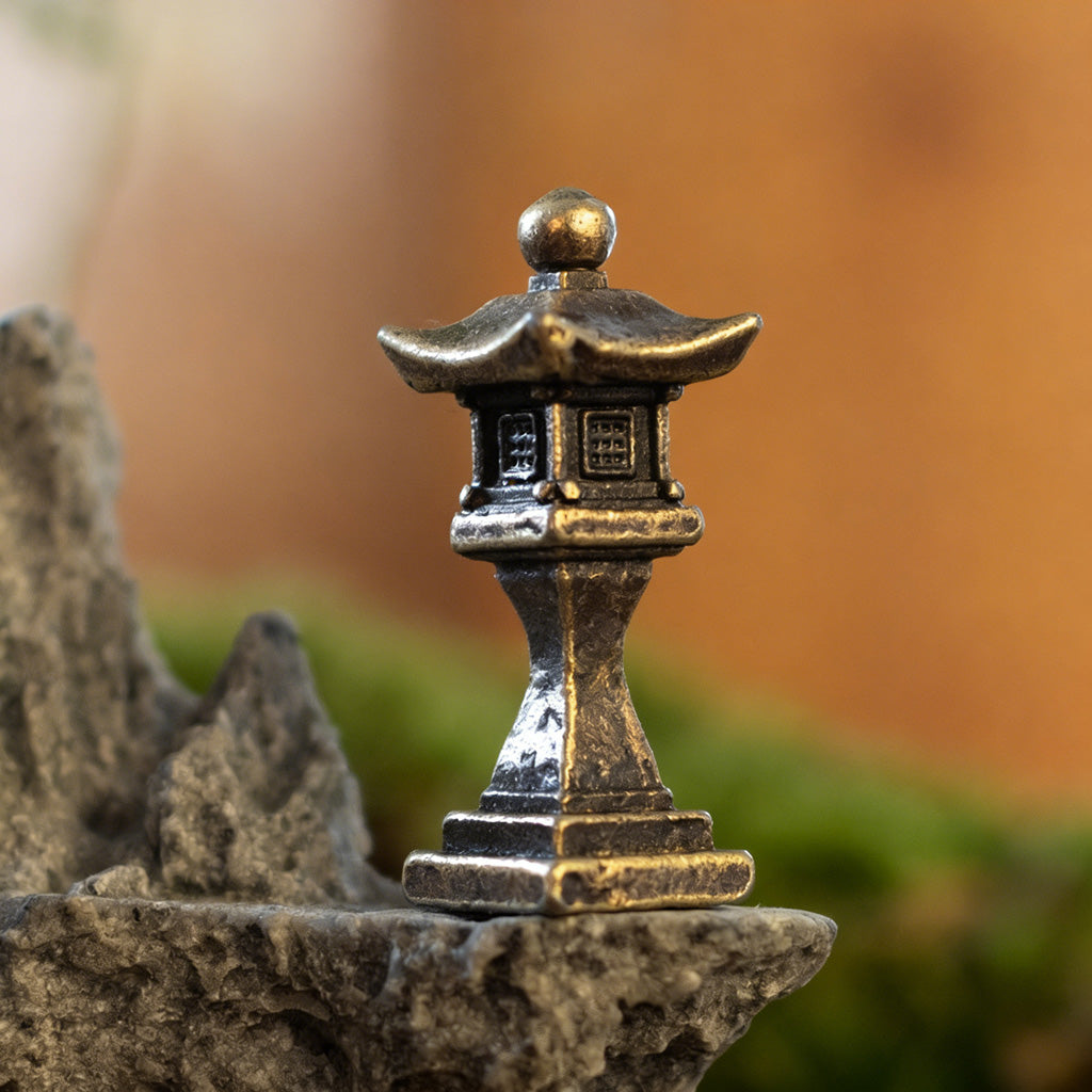 Mini Brass Stone Lantern Figurine – Symbol of Illumination and Tranquility | Zen Ara Grove
