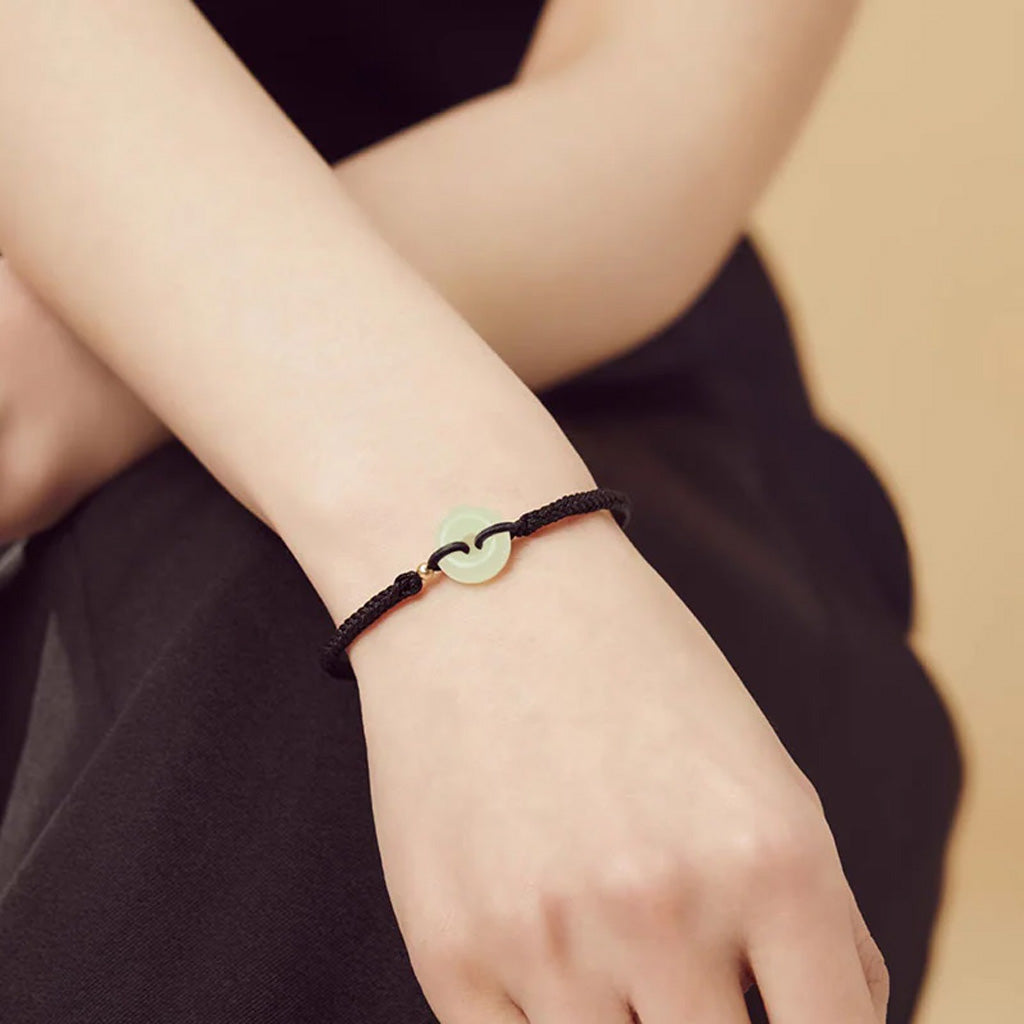 Adjustable Hand-Braided Hetian Jade Peace Buckle Bracelet — Balance & Good Wishes