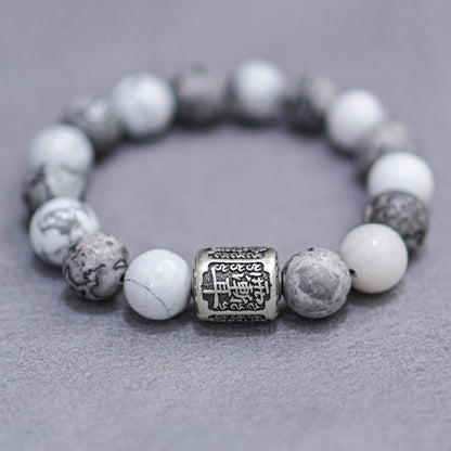 White Turquoise & Map Stone Bracelet with Taoist "Rain Gradual Ear"Beads – Symbol of Protection, Purification & Inner Harmony | Zen Ara Grove