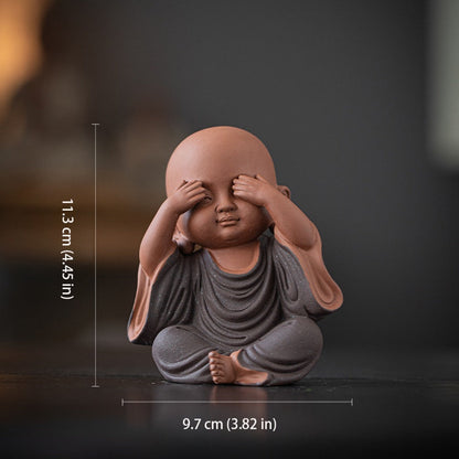 Handcrafted Ceramic "Four-Nos" Monk Statues – Symbol of Inner Calm & Thoughtful Living | Zen Ara Grove