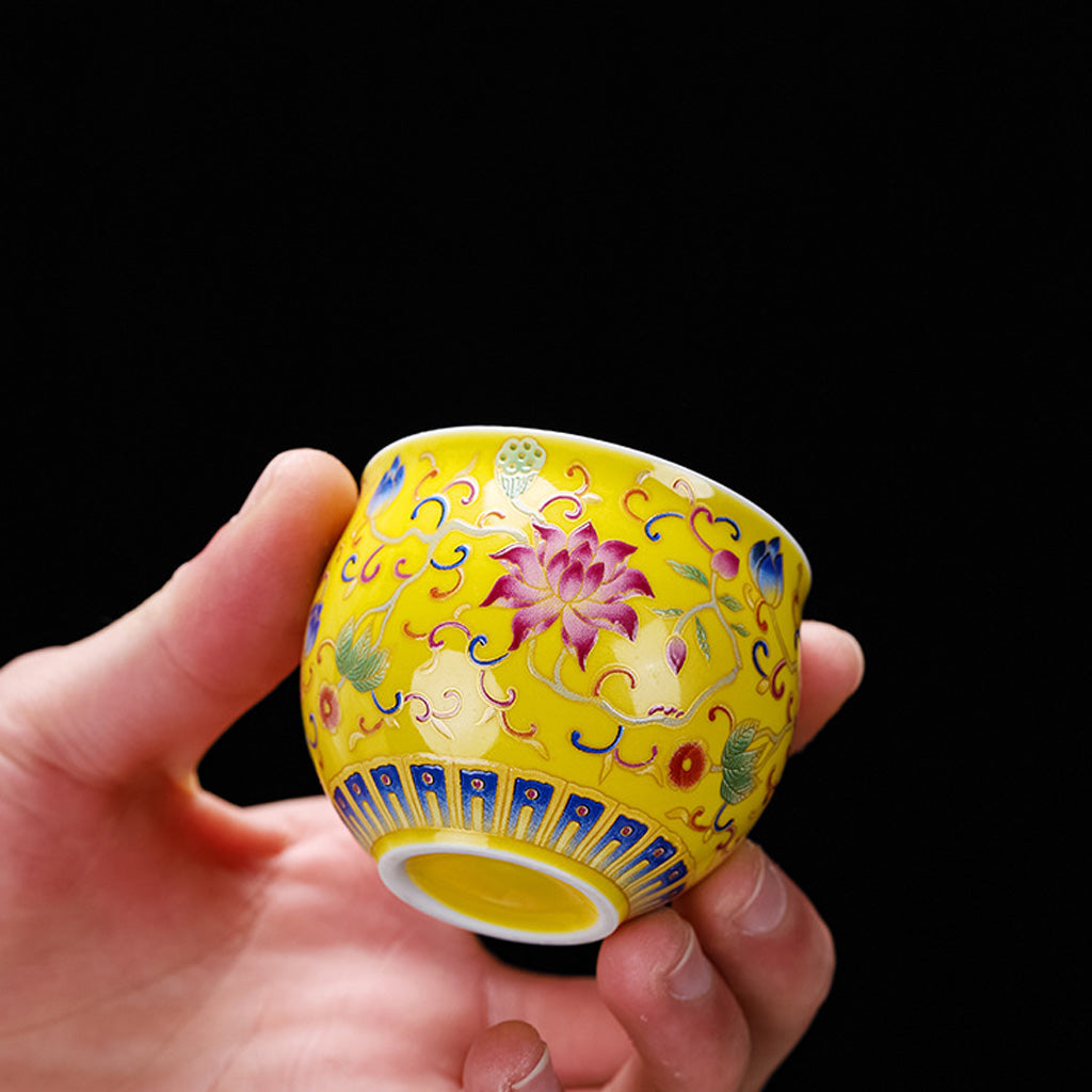 999 Silver Enamel Teacup Gift Set – Five Colors Blooming – Symbols of Love, Harmony & Prosperity | Zen Ara Grove