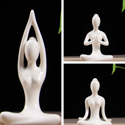 Zen Minimalist White Ceramic Yoga Girl Figurines | Zen Ara Grove