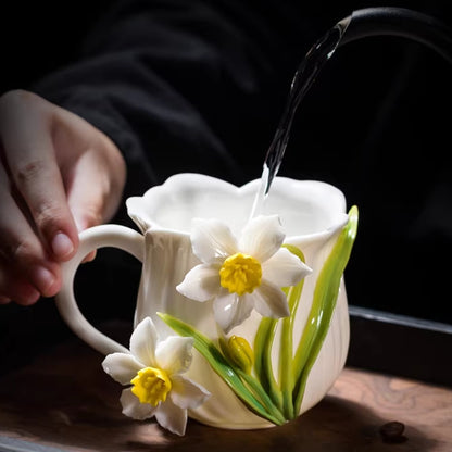 Handcrafted Ceramic Cup with Gourd Blossom – Living Art on Your Teacup | Zen Ara Grove