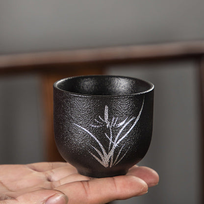 Zen meditation matte black pottery water cup