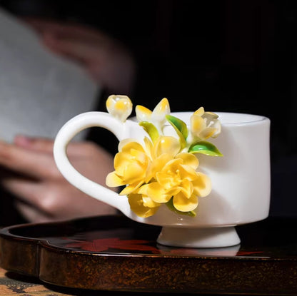 Handcrafted Heritage Porcelain Cup – Roses Blooming from the Surface | Zen Ara Grove