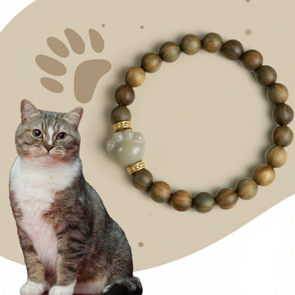$9.99 LIMITED TIME OFFER Vintage Green Sandalwood Bracelet – Cat Paw Charm Inspired Prayer Beads | Zen Ara Grove