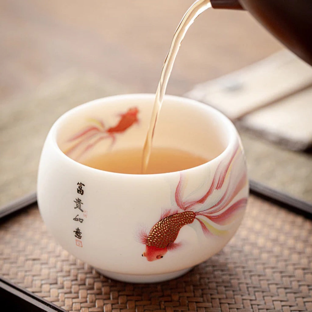 Milky White Ceramic Mug with Koi Motif – Elegant Glaze for Hot and Cold Drinks | Zen Ara Grove