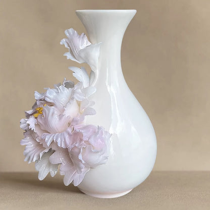 Handcrafted Heritage Ceramic Peony Vase – Blossoms Growing from the Surface | Zen Ara Grove