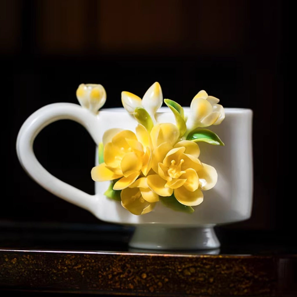 Limited Time Offer · Handcrafted Heritage Porcelain Cup – Iris Blossoms Growing from the Surface | Zen Ara Grove
