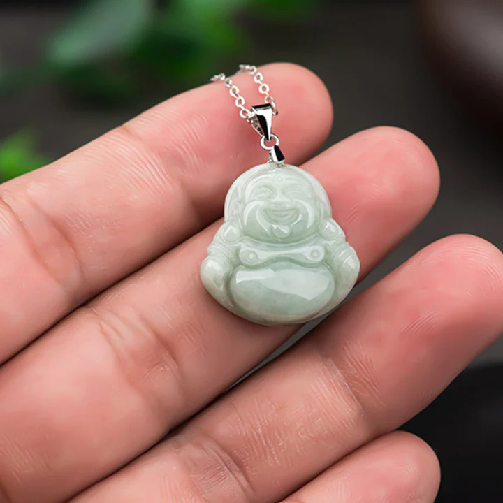 Jade Smiling Buddha Pendant on 925 Silver Chain – Symbol of Joy and Blessing | Zen Ara Grove