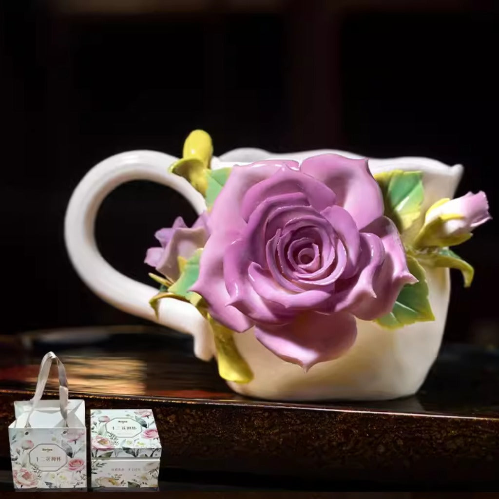Handcrafted Heritage Porcelain Cup – Roses Blooming from the Surface | Zen Ara Grove