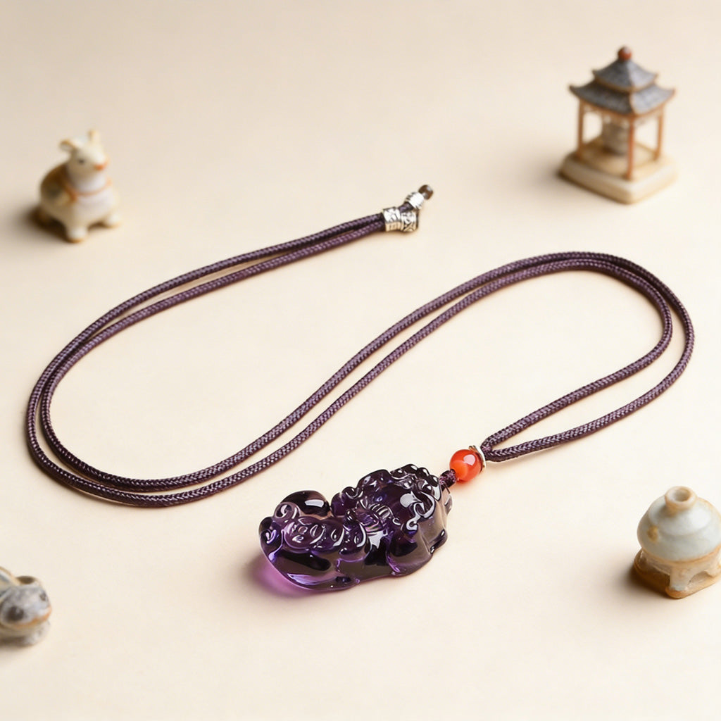Limited Time Offer · Purple Crystal Glass Pixiu Pendant – Symbol of Blessing and Good Fortune | Zen Ara Grove