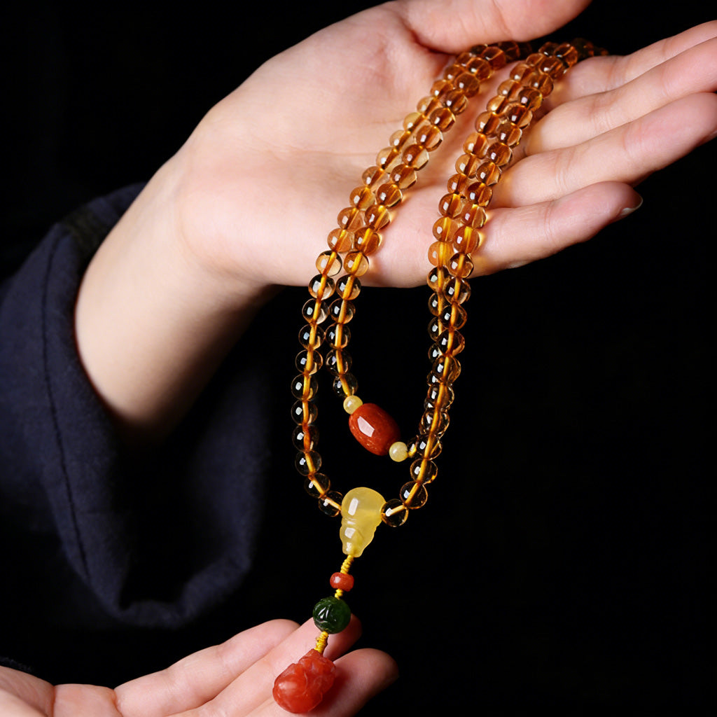 108‑Bead Citrine Pixiu Bracelet — Meaning of Fortune Protection| Zen Ara Grove
