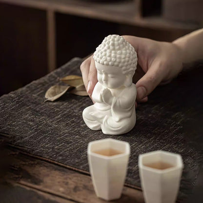 Handcrafted High-Fired White Ceramic Tathagata Figurine – Elegant Zen Serenity | Zen Ara Grove
