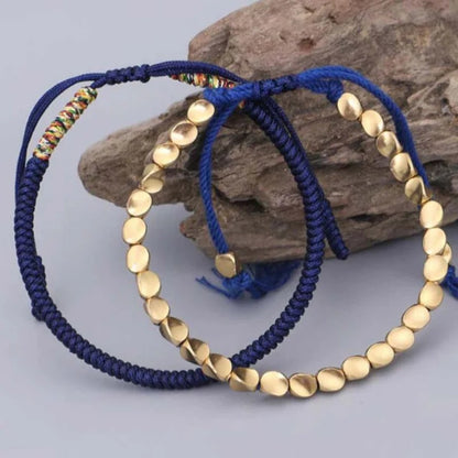 Handmade Diamond Knot Cord Bracelet – Blue & Green with Irregular Copper Bead | Zen Ara Grove