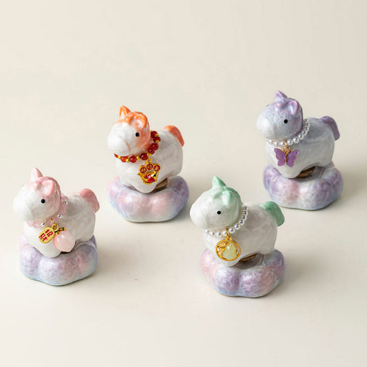 Crystal‑Glazed Ceramic Horse Figurine – Symbol of Vitality & Good Fortune – Rotating Design Tea Table Ornament | Zen Ara Grove