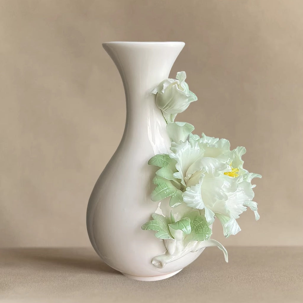 Handcrafted Heritage Ceramic Peony Vase – Blossoms Growing from the Surface | Zen Ara Grove