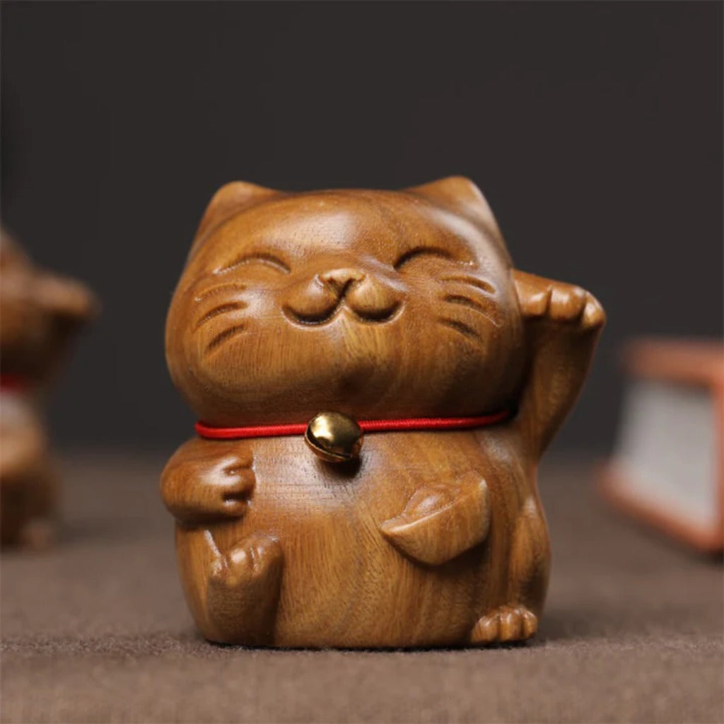 Green Sandalwood Small Mini Cute Lucky Cat Peace Decorations| Zen Ara Grove