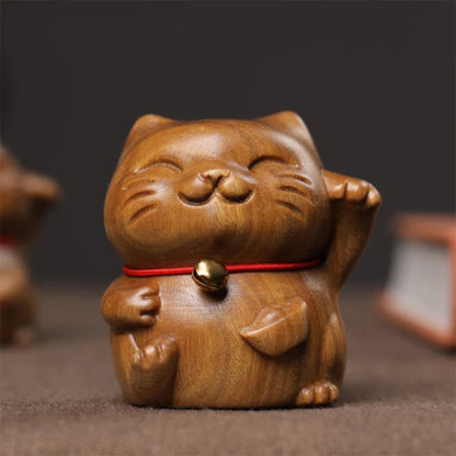 Green Sandalwood Small Mini Cute Lucky Cat Peace Decorations| Zen Ara Grove