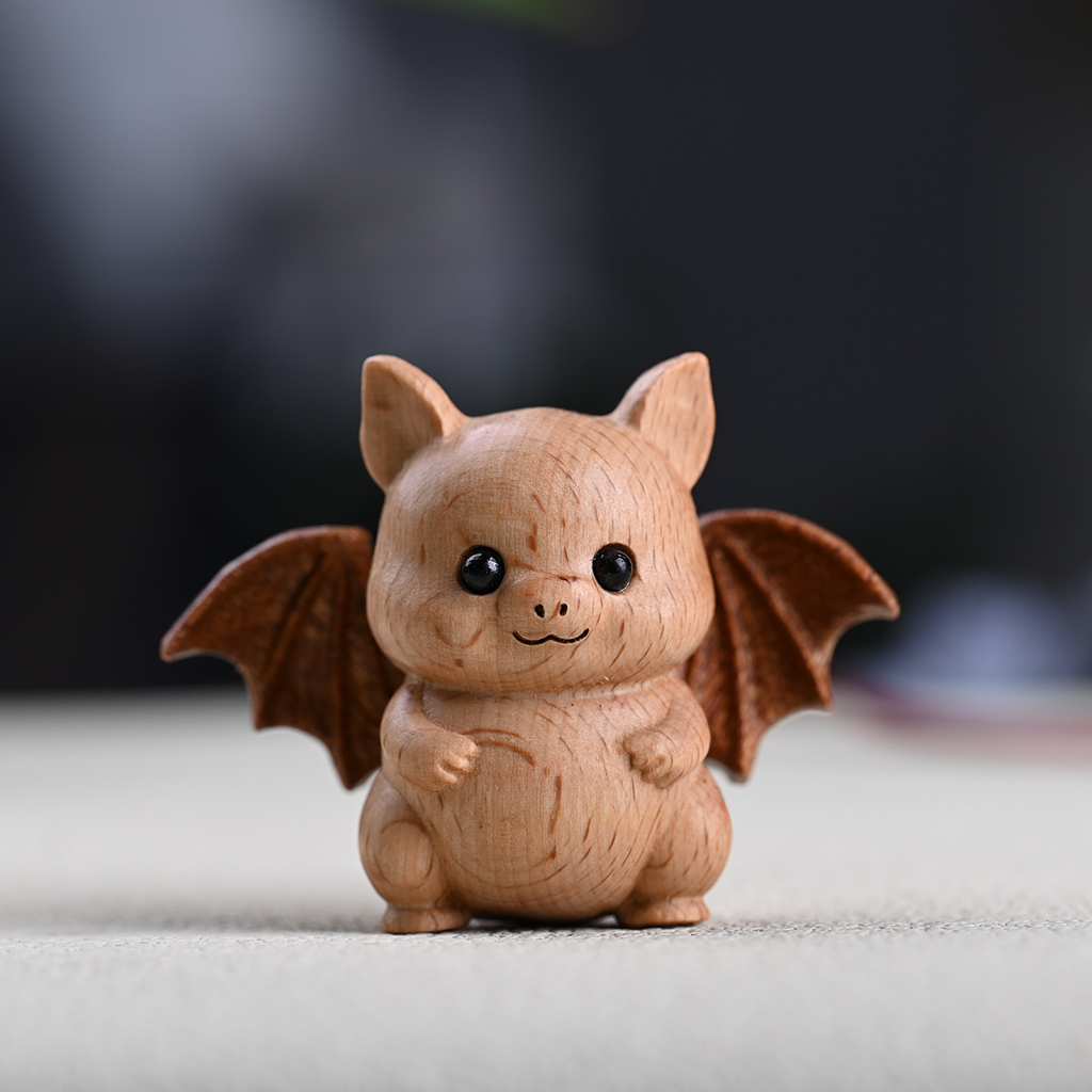 Whimsical Beech Wood Baby Bat – Artisanal Joint Design Wooden Decor | Zen Ara Grove