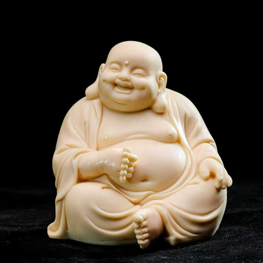 Tagua Nut Laughing Buddha Statue — Symbol of Joy and Good Fortune | Zen Ara Grove