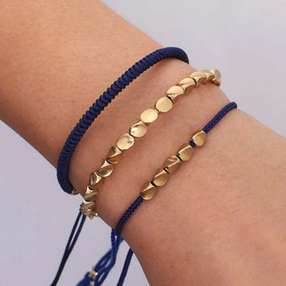 Handmade Diamond Knot Cord Bracelet – Blue & Green with Irregular Copper Bead | Zen Ara Grove