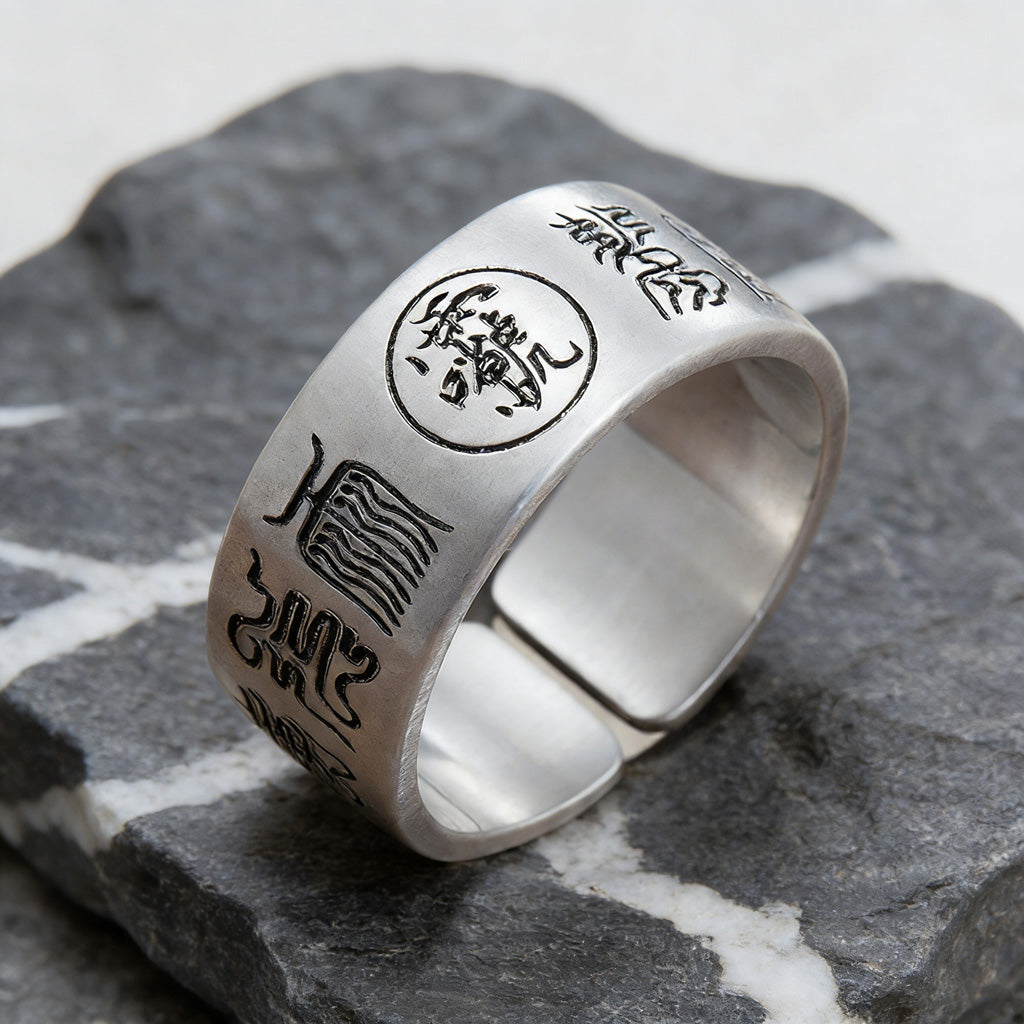 Copper Adjustable Taoist Mantra Ring with Taiji & Bagua Symbols – Protection & Harmony | Zen Ara Grove