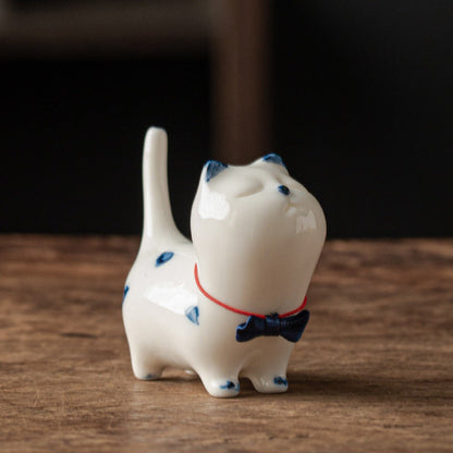 Mini Lucky White Cat Kitten Tea Pet Ceramic Home Desk Figurine Decoration | Zen Ara Grove