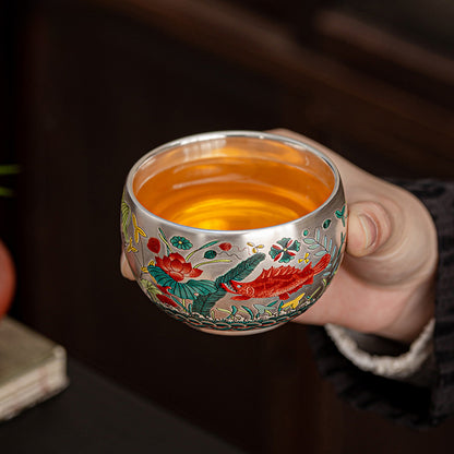 999 Silver Tea Cup – Emblem of Serenity & Blessing – Fine Hammered Finish | Zen Ara Grove
