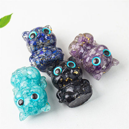 TODAY ONLY! Cute Cat Lazurite Amethyst Black Obsidian Aquamarine Crystal Resin Positive Home Decoration | Zen Ara Grove