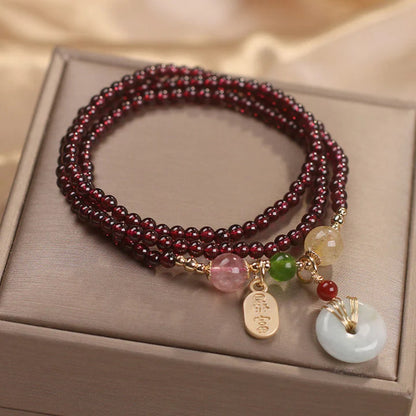 Elegant Garnet & Strawberry Quartz Fox Bracelet – Multi‑Loop Design | Zen Ara Grove